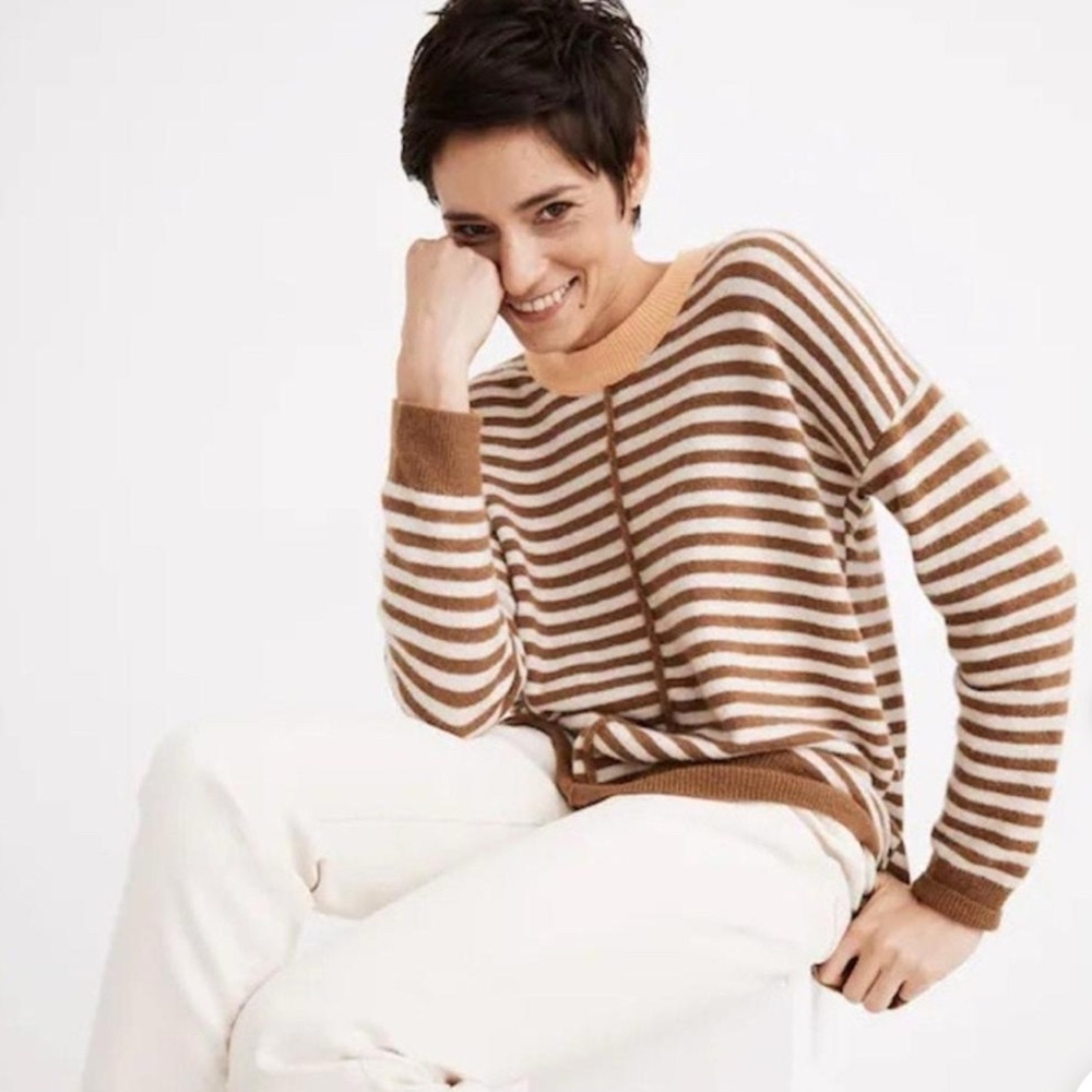 Madewell Brown and White Striped Sweater